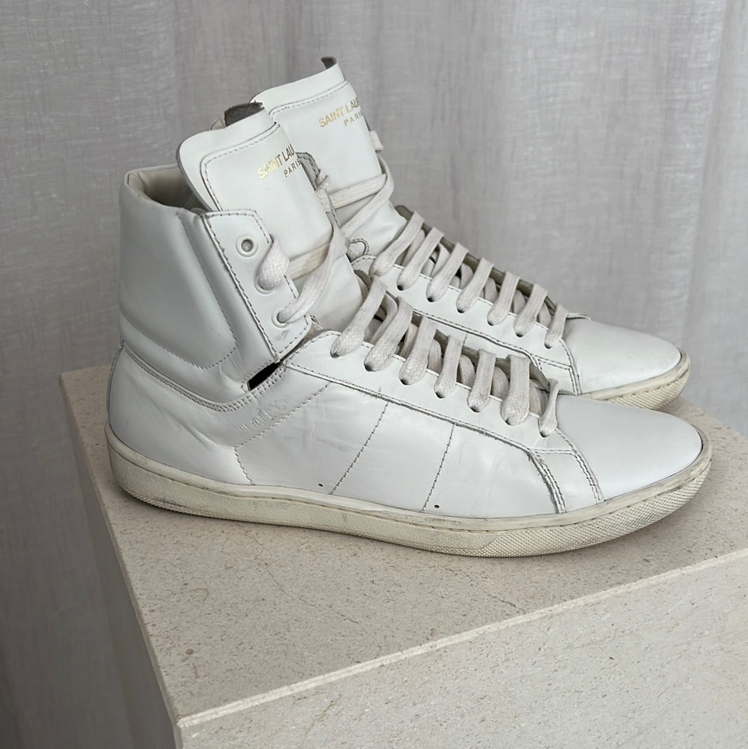Saint Laurent White Leather High Top Sneaker, 37.5