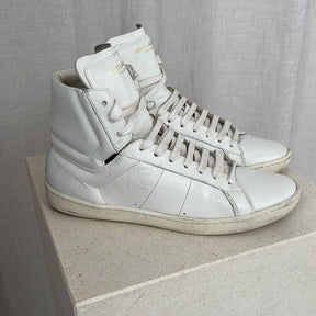 Saint Laurent White Leather High Top Sneaker, 37.5
