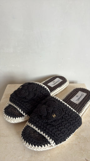 Chanel Black Crochet Camilia Slides Black, 39 C