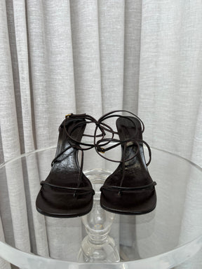 Bottega Veneta Chocolate Brown Leather Wrap Around Ankle Sandals, 39.5