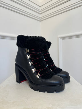 Christian Louboutin Black Leather and Shearling Heeled Ankle Boot, 38