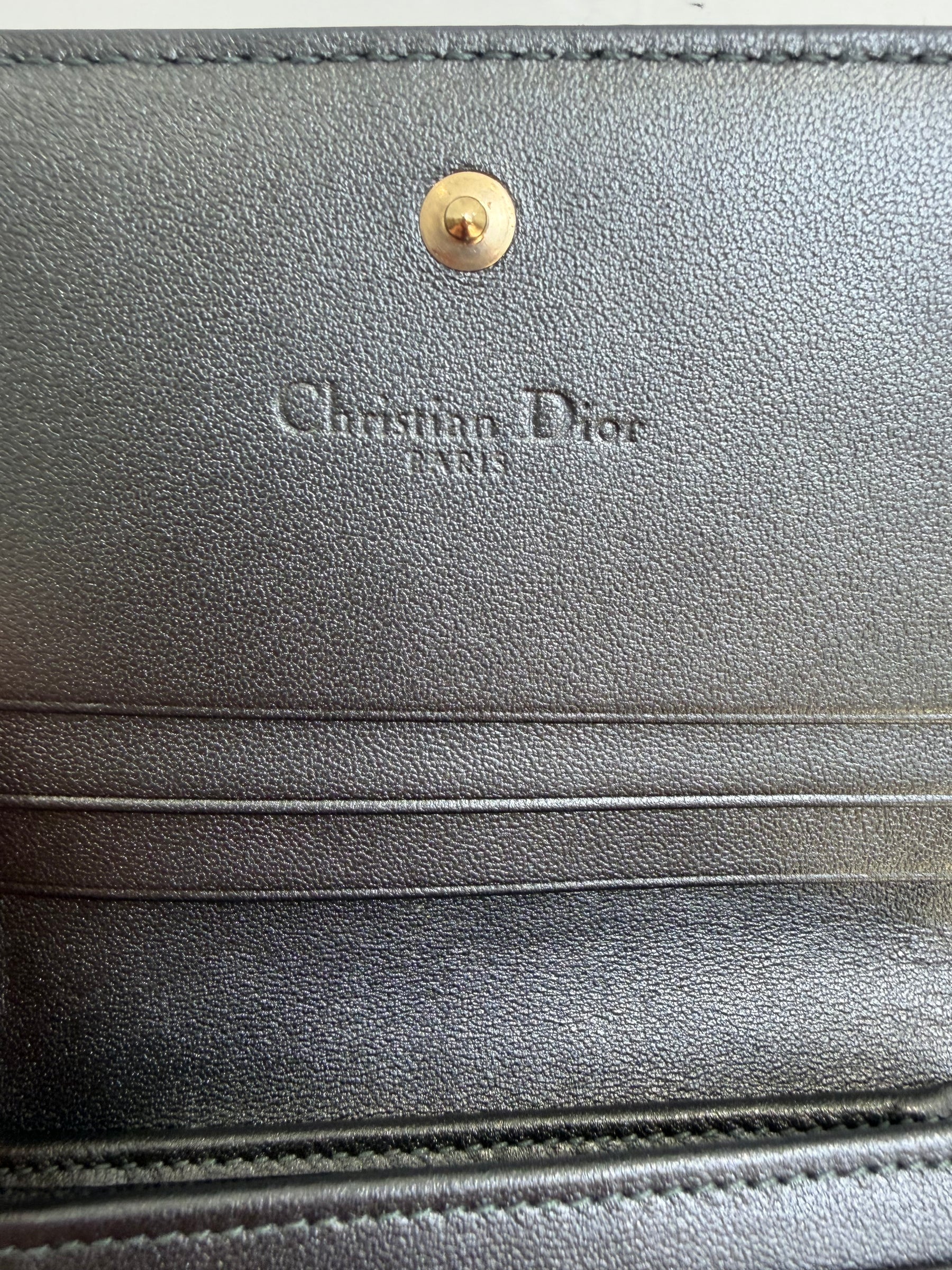 Dior Pewter Cannage Leather Mini Flap Wallet