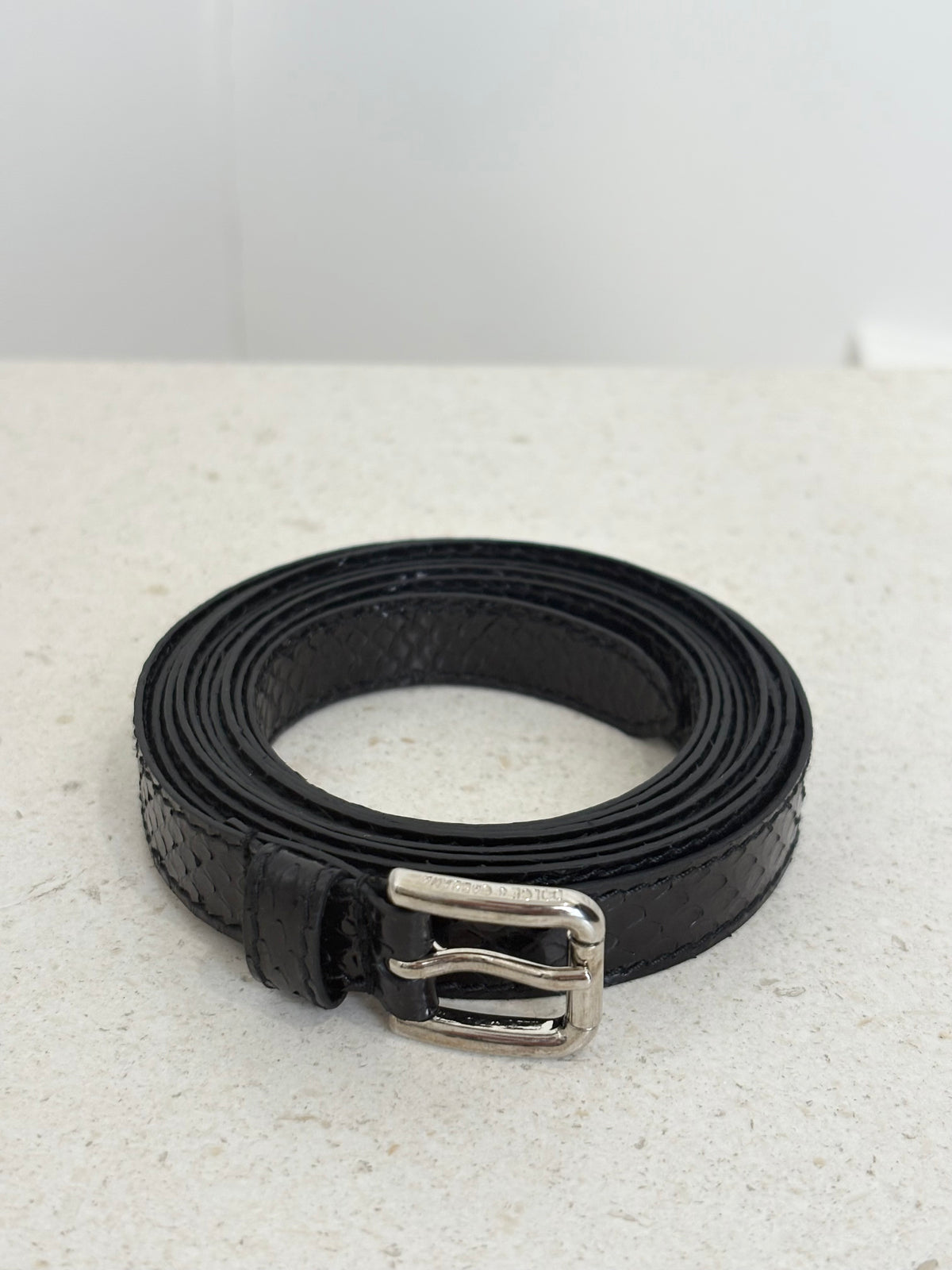 Dolce & Gabbana Black Python Embossed Leather Double Wrap Belt, 75