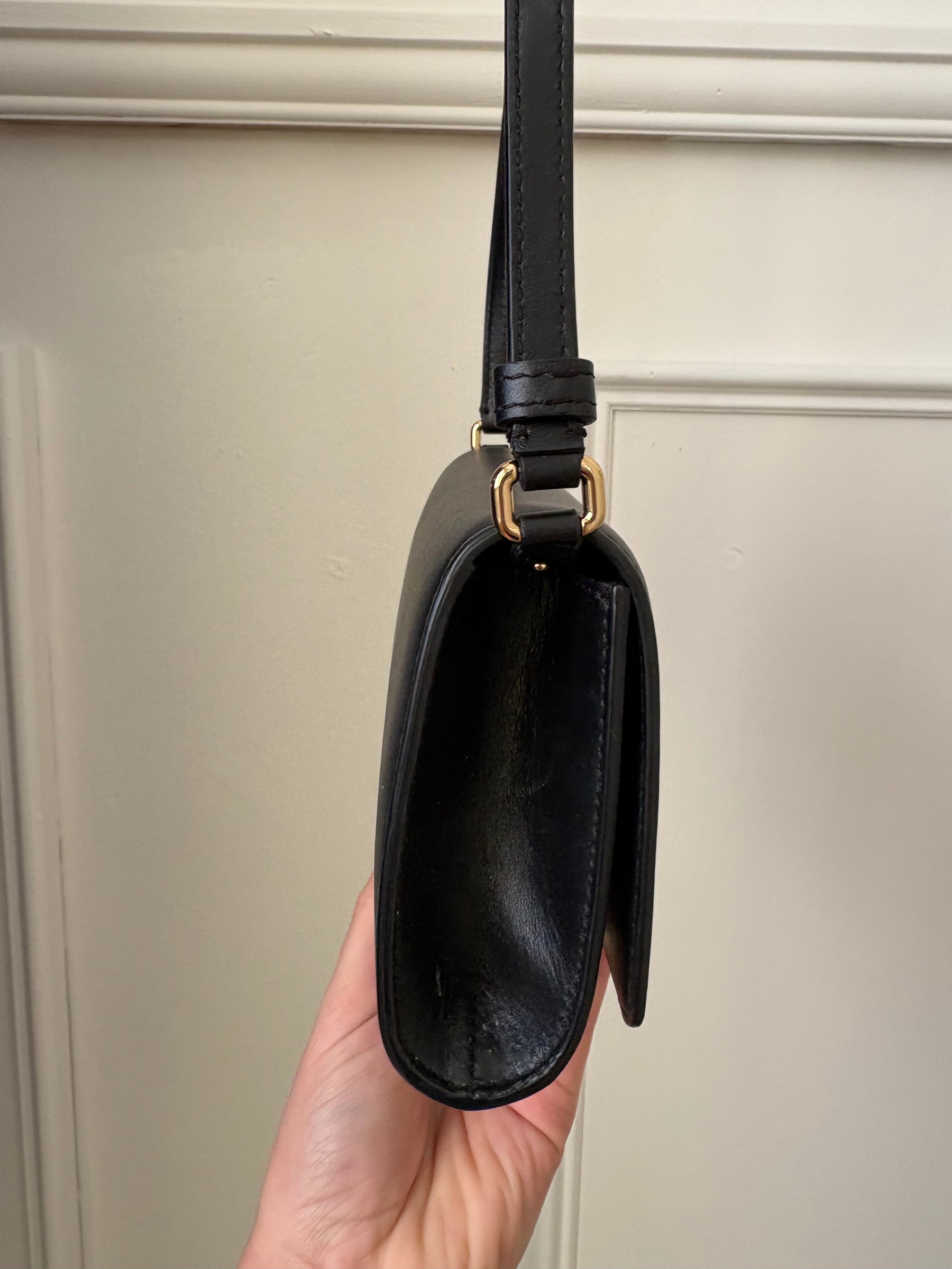Dolce & Gabbana Black Leather Gold Logo Crossbody Bag