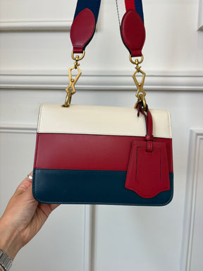 Gucci Red, White and Navy Leather Embellished Bee Shoulder Bag