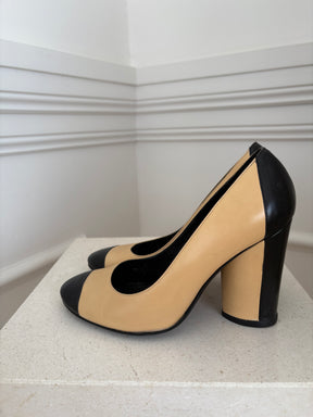 Chanel Black and Beige Contrast Pumps, 38.5