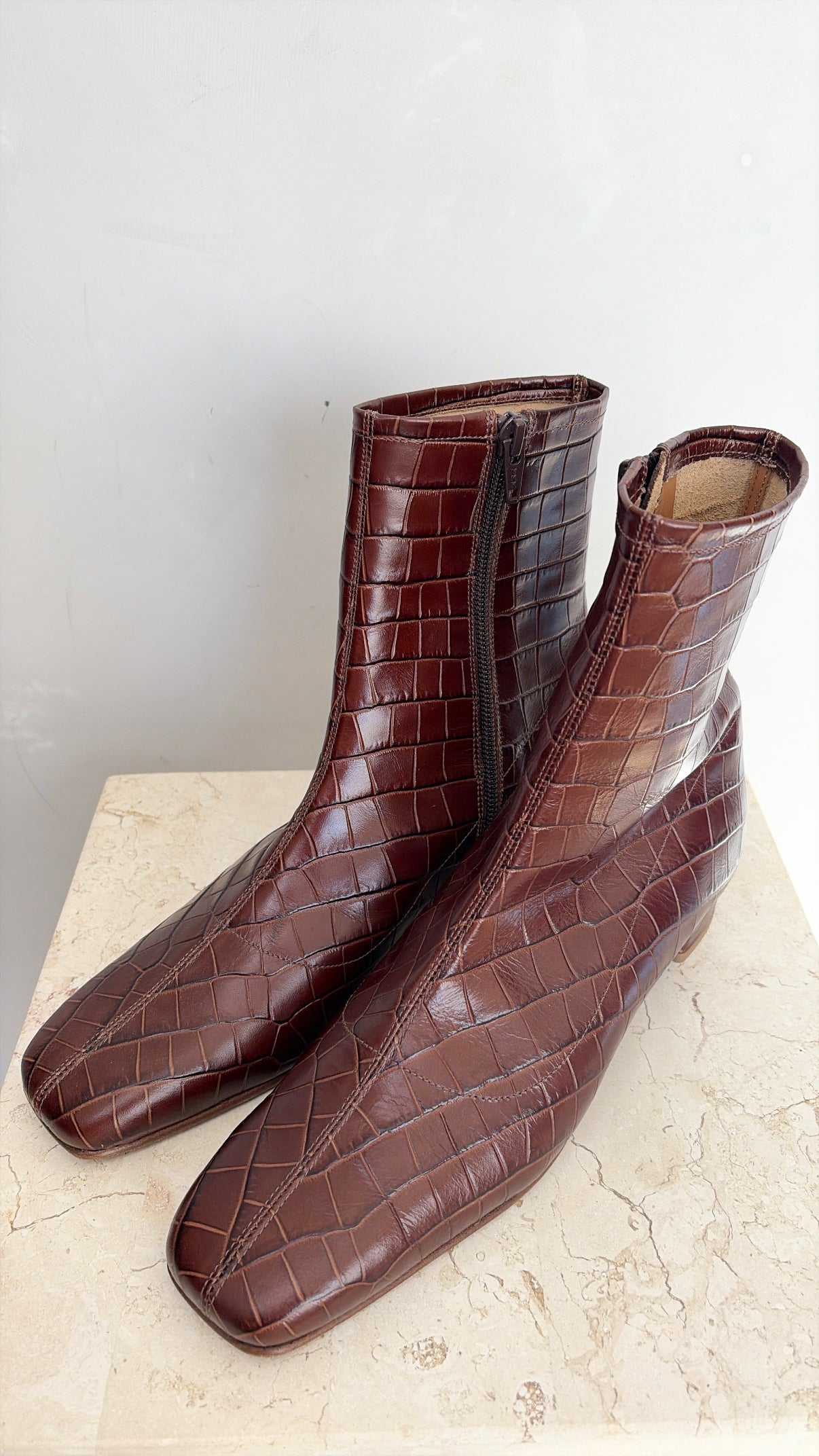 By Far Mock Croc Effect Ankle Boots Brown, 38
