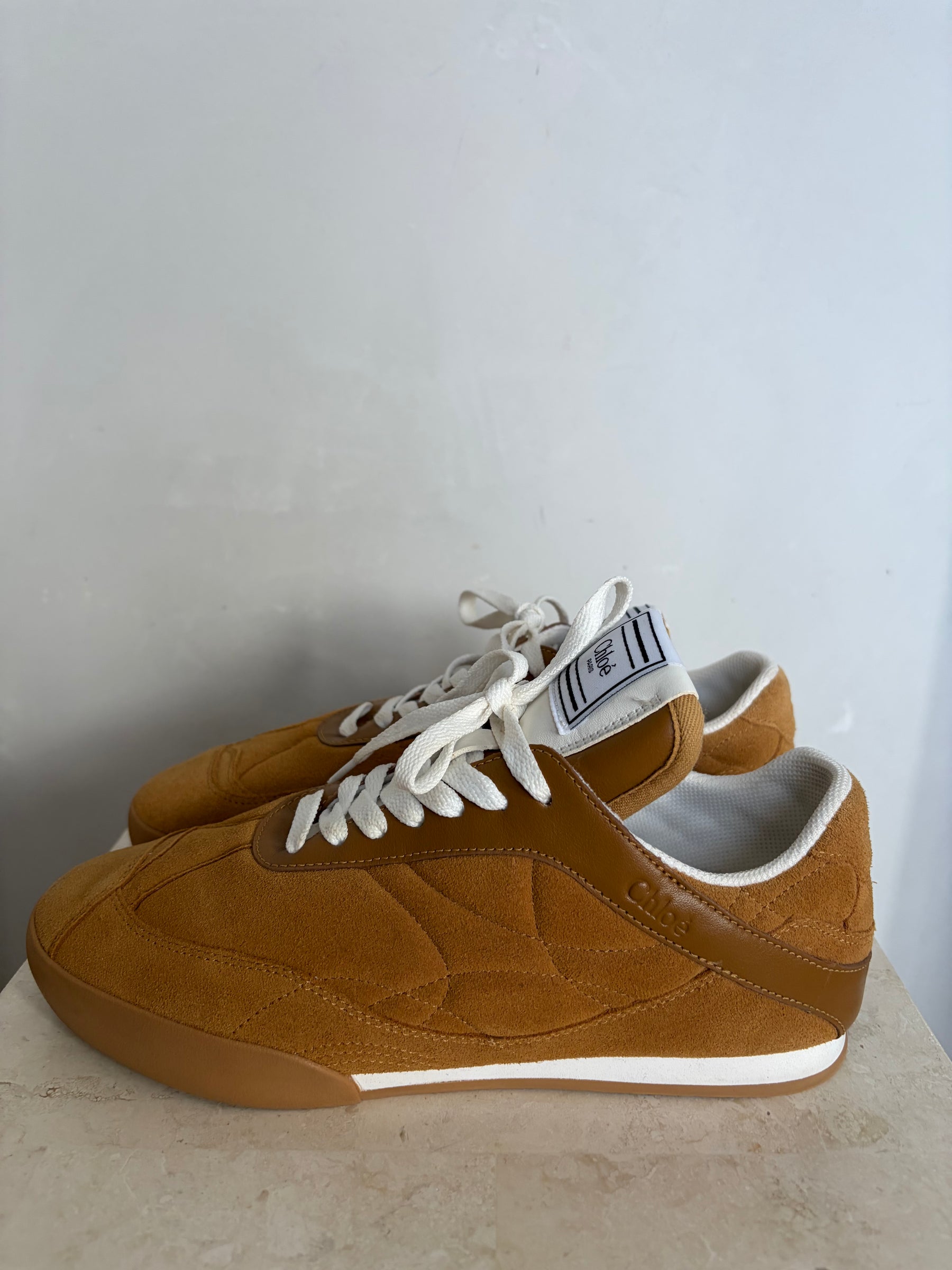 Chloé Tan Suede Kick Logo Sneakers, 39