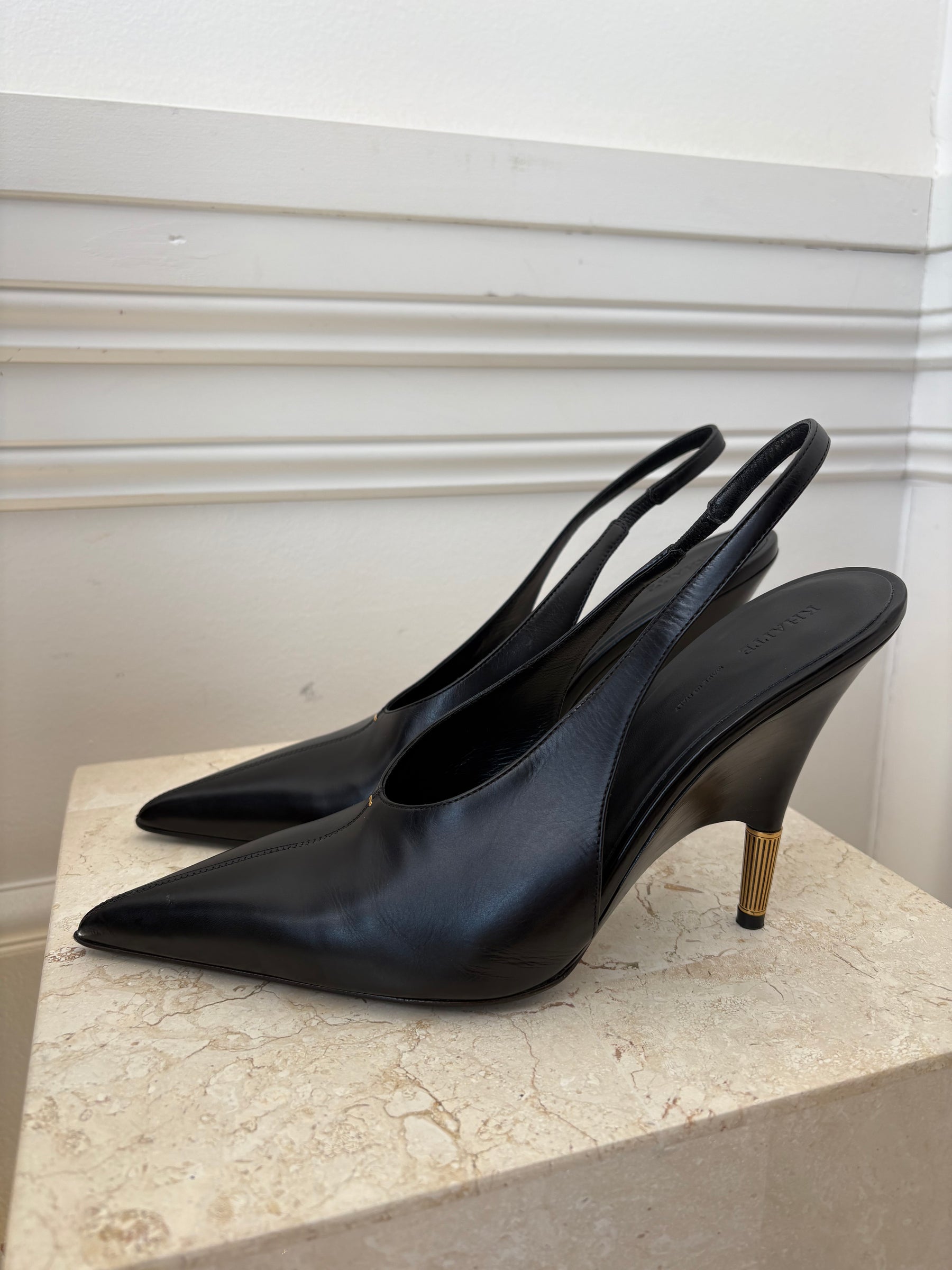 Khaite Bella Leather Slingback Pumps Black, 41