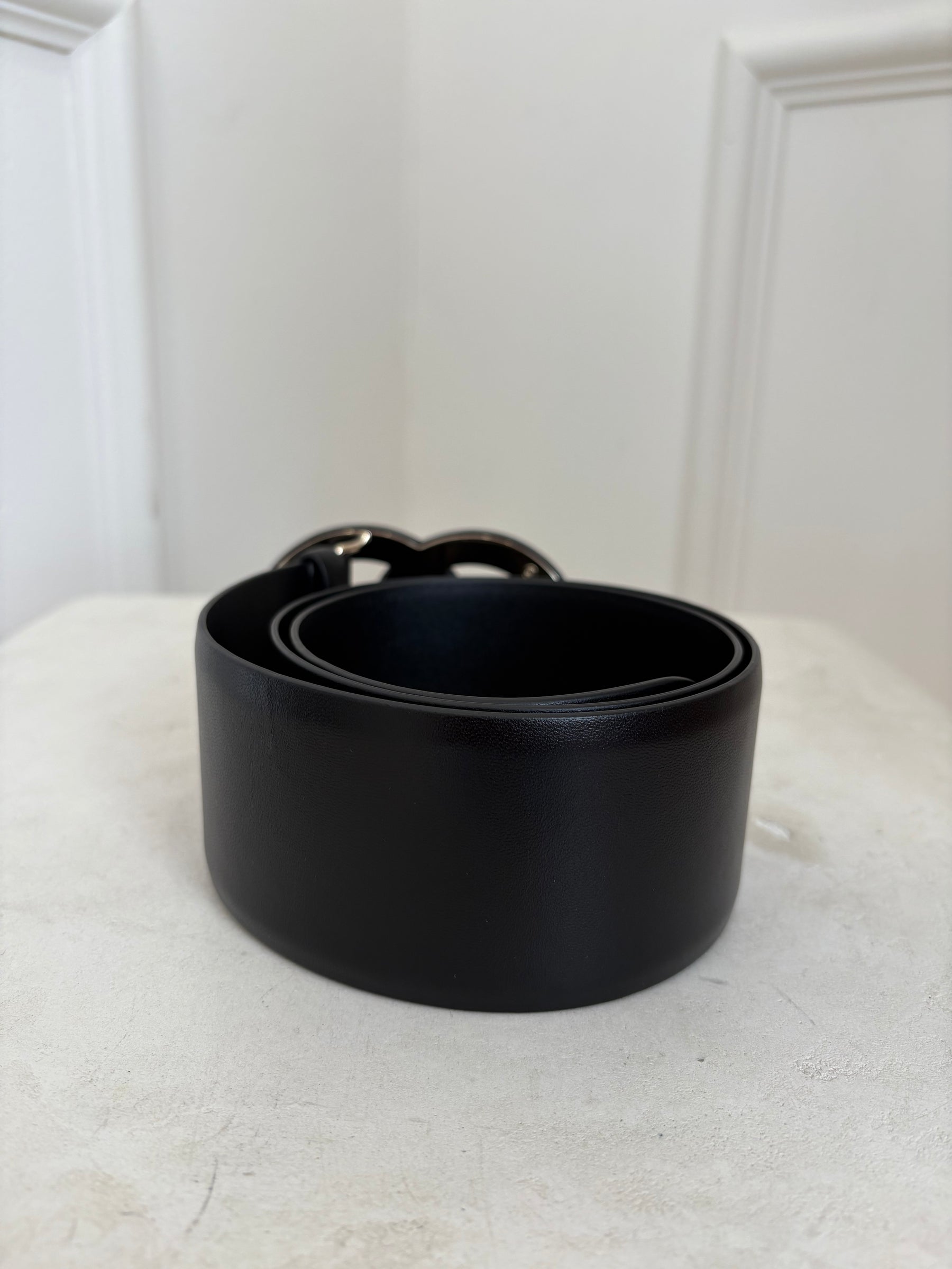 Chanel Black on Black Leather CC Belt, 80