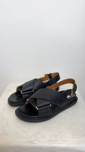 Marni Black Leather Fussbet Sandals, 38