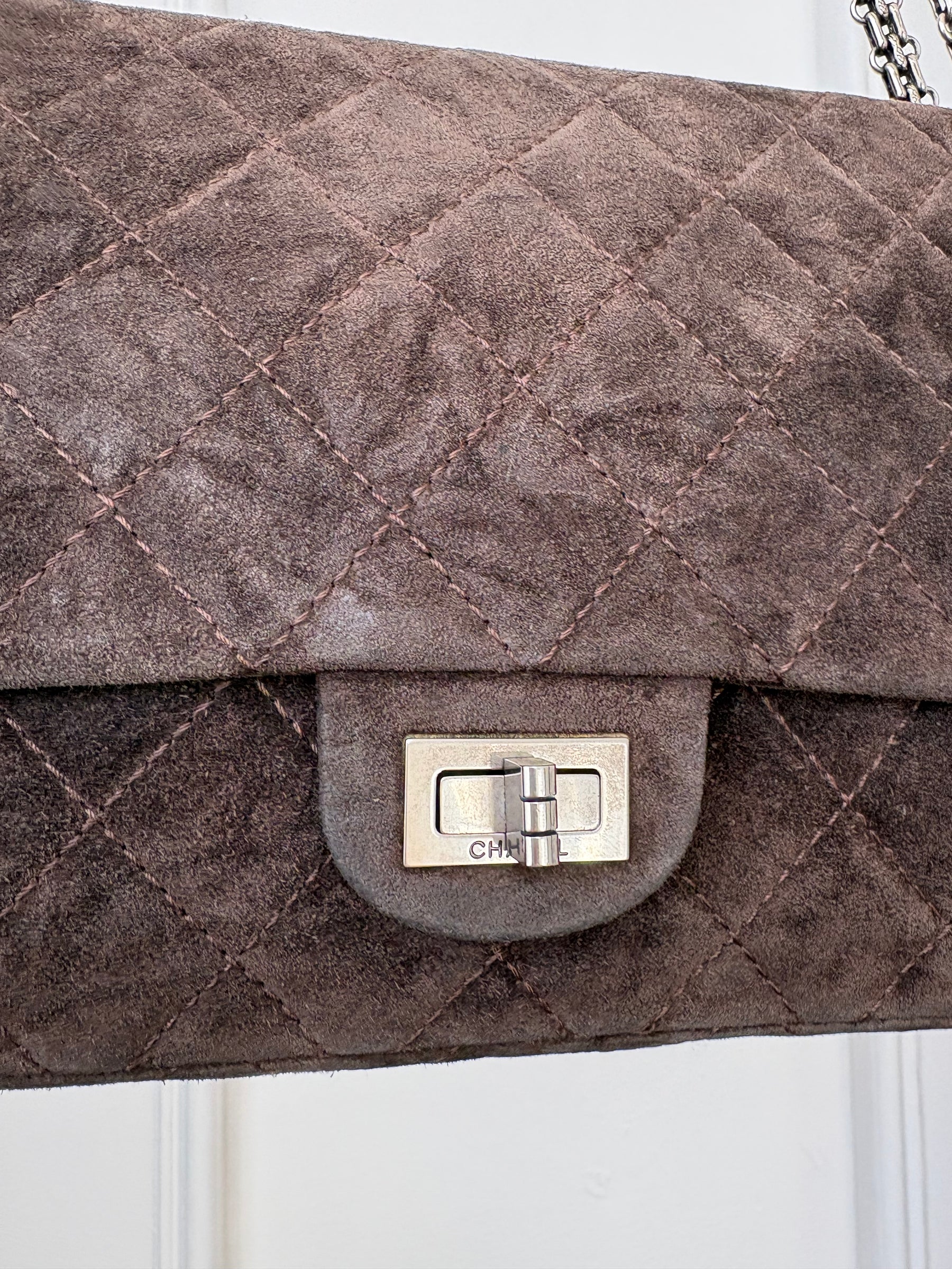 Chanel Brown Suede Large 2.55 Handbag
