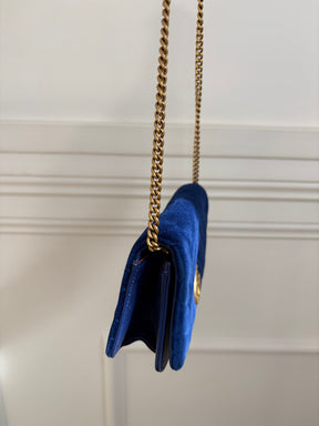 Gucci Blue Velvet Marmont Super Mini Chain Crossbody Bag