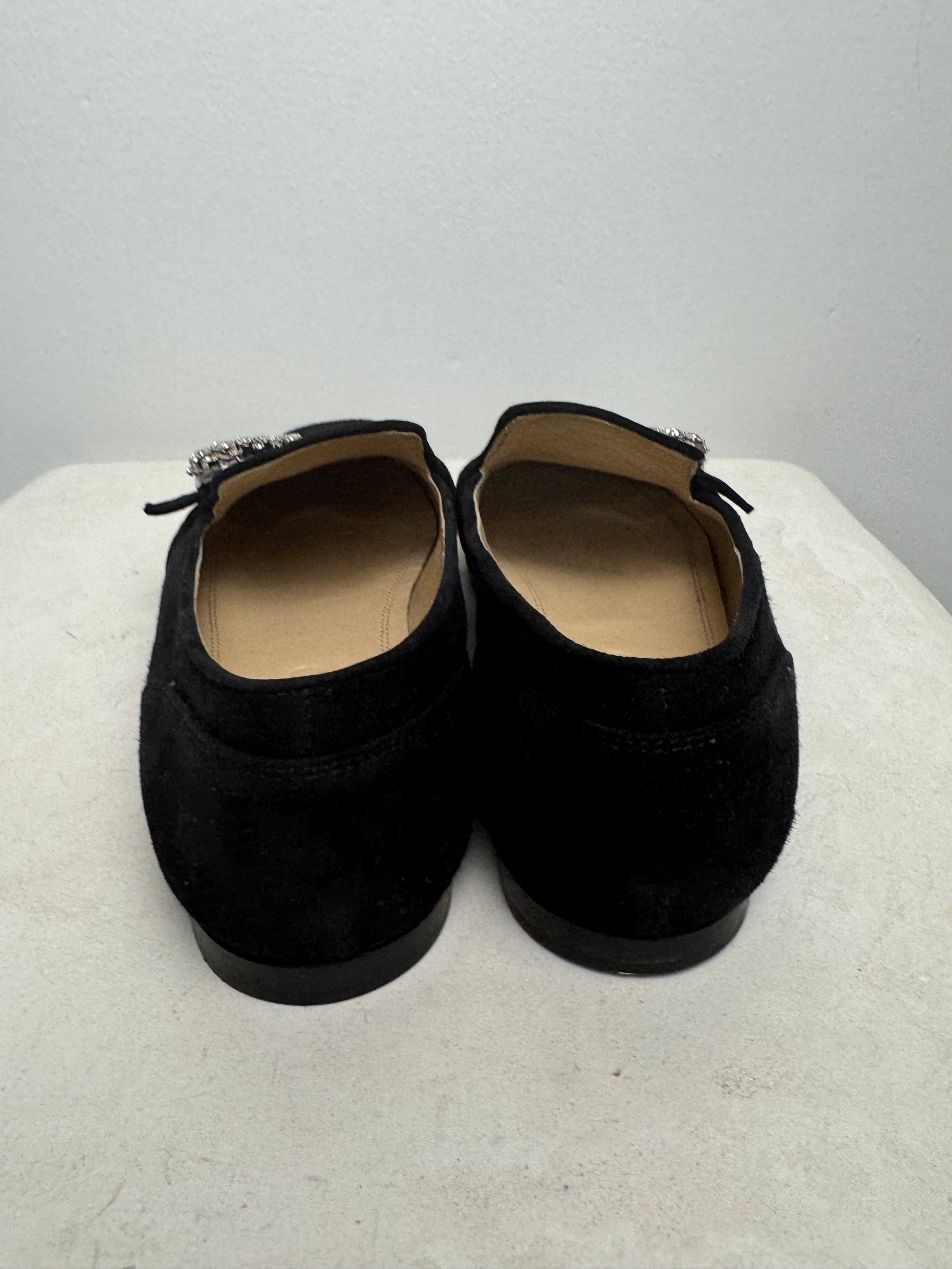 Jimmy Choo Black Suede Mani Loafers Crystal Detail, 39