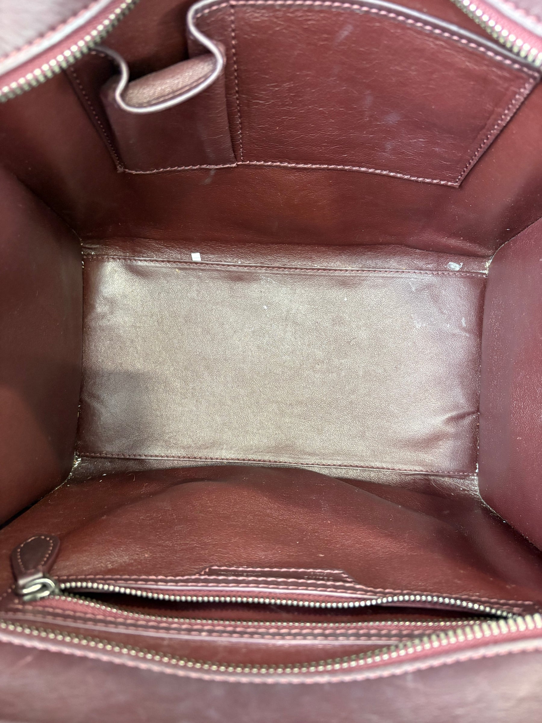 Celine Burgundy Leather Mini Luggage Tote
