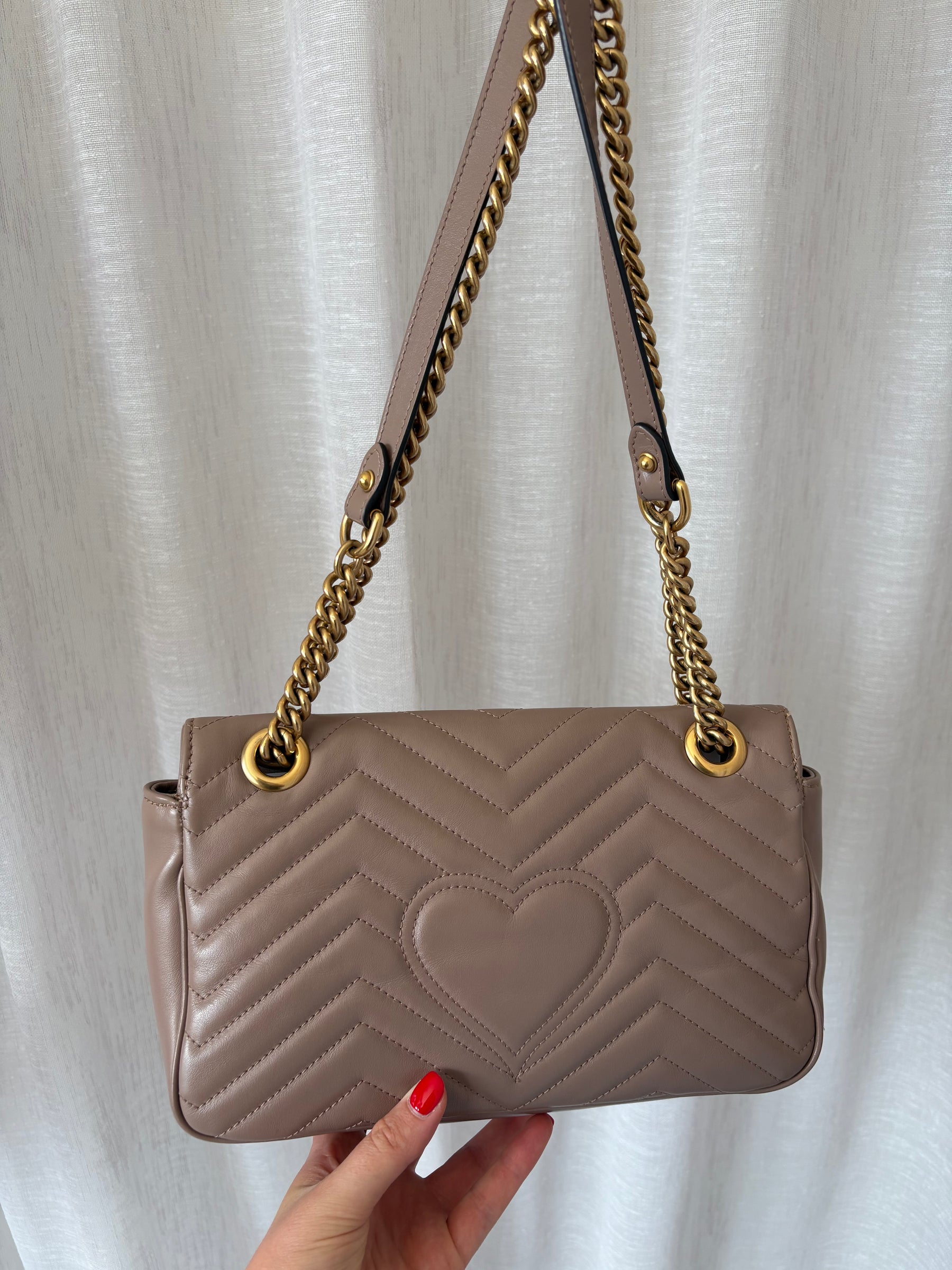 Gucci Dark Beige Quilted Leather Medium Marmont Shoulder Bag