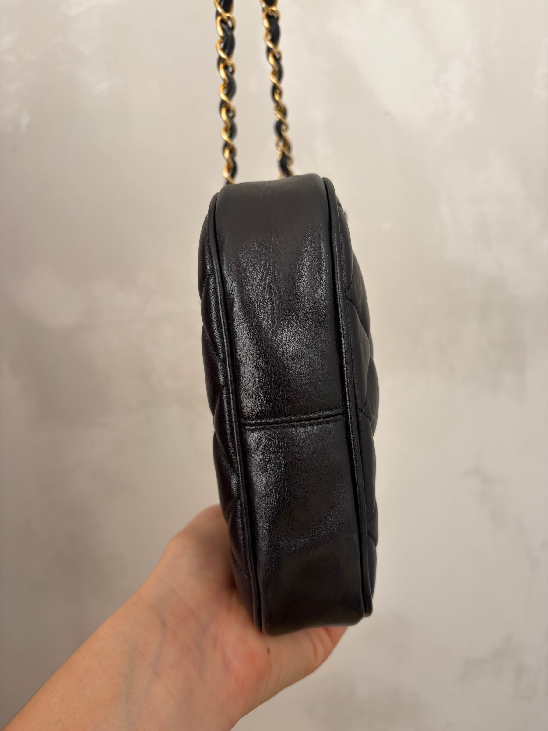 Chanel Black Lambskin Leather Vertical Mini Flap bag