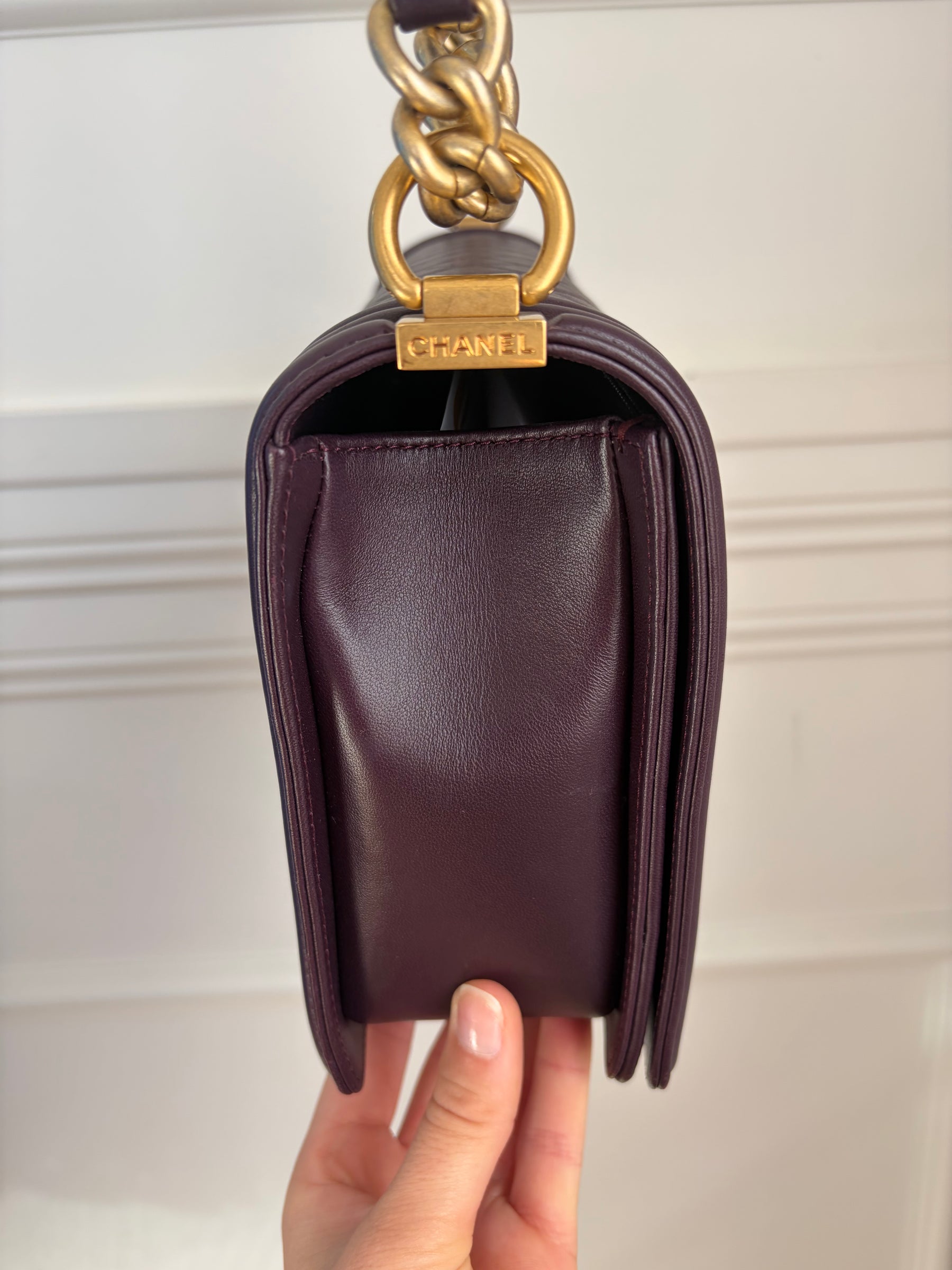 Chanel Aubergine Lambskin Leather Large Boy Bag