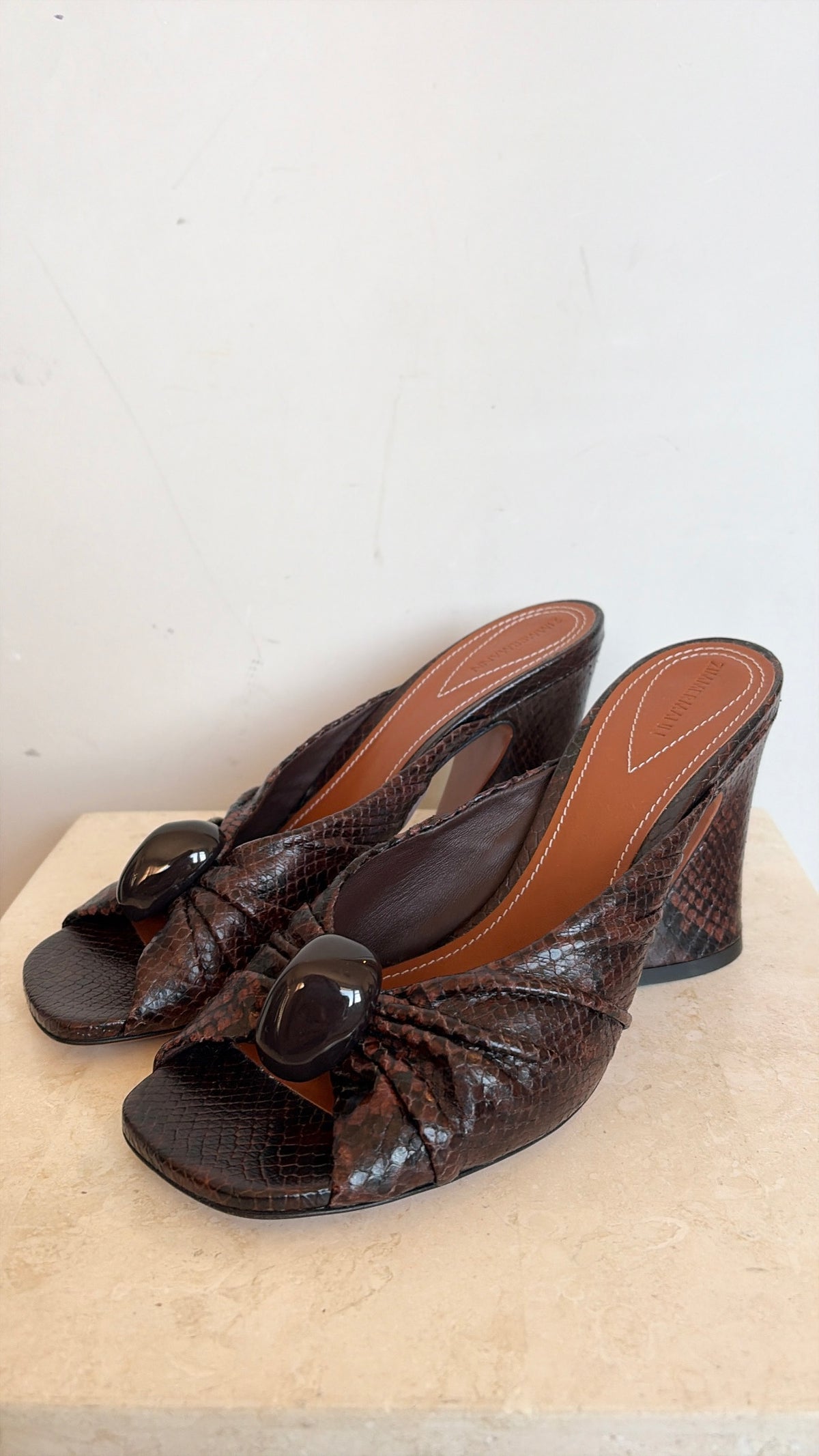 Zimmermann Brown and Black Python Embossed Stone Mules, 39