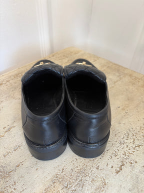 Chanel Black Quilted CC Turn Lock Loafers, 39C