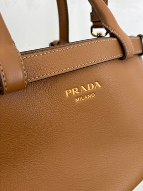 Prada Buckle Small Leather Handbag With Strap Caramel