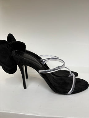 Magda Butrym Black Suede Floral Applique Heeled Sandals, 41