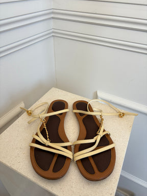 Jacquemus Cream Leather Strappy Logo Sandal, 37