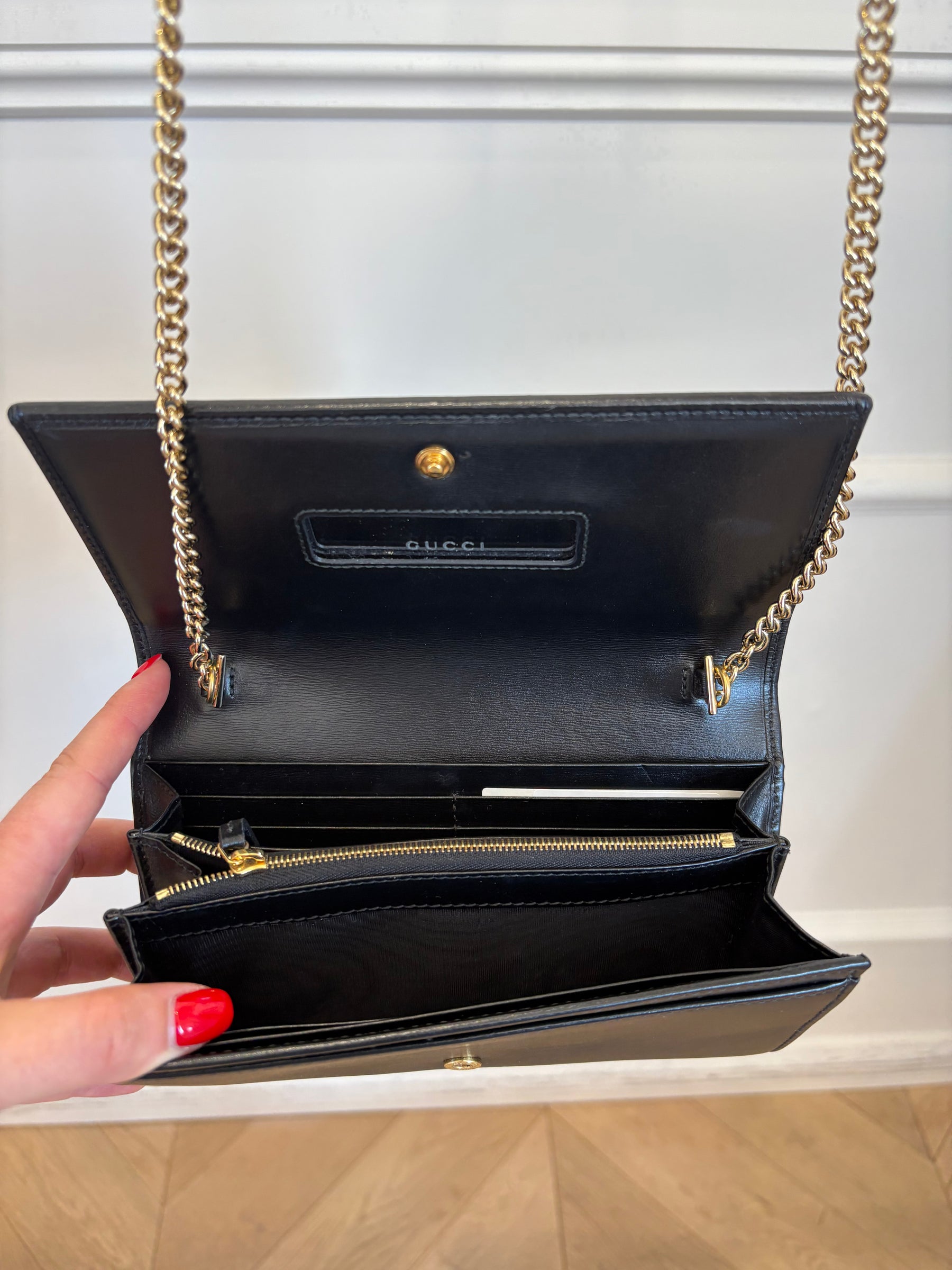 Gucci Black Leather Horsebit Chain Wallet