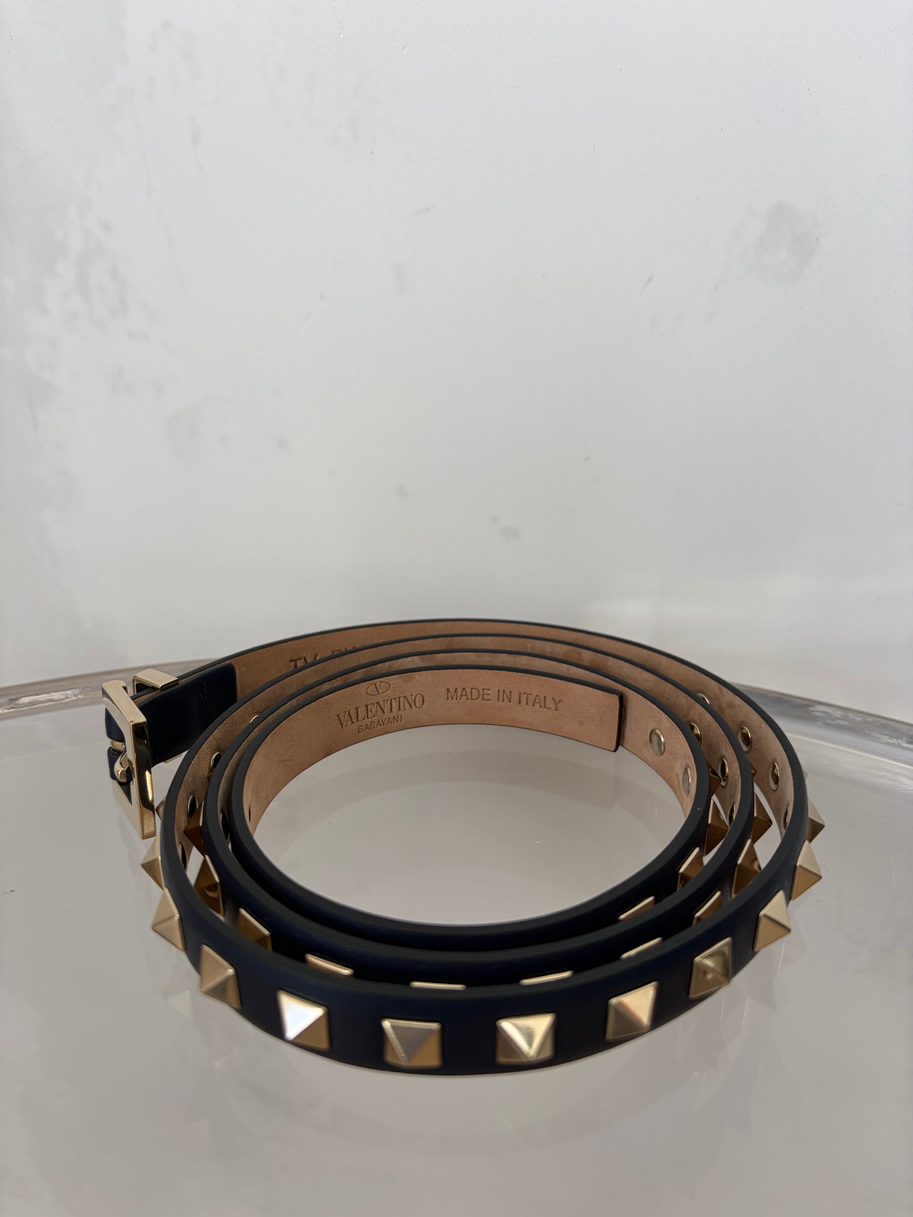 Valentino Rockstud Thin Navy Belt, 95/38