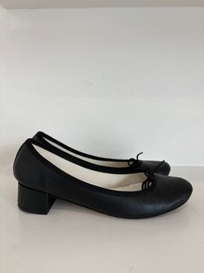 Repetto Black Leather Ballet Flats With Heel, 38