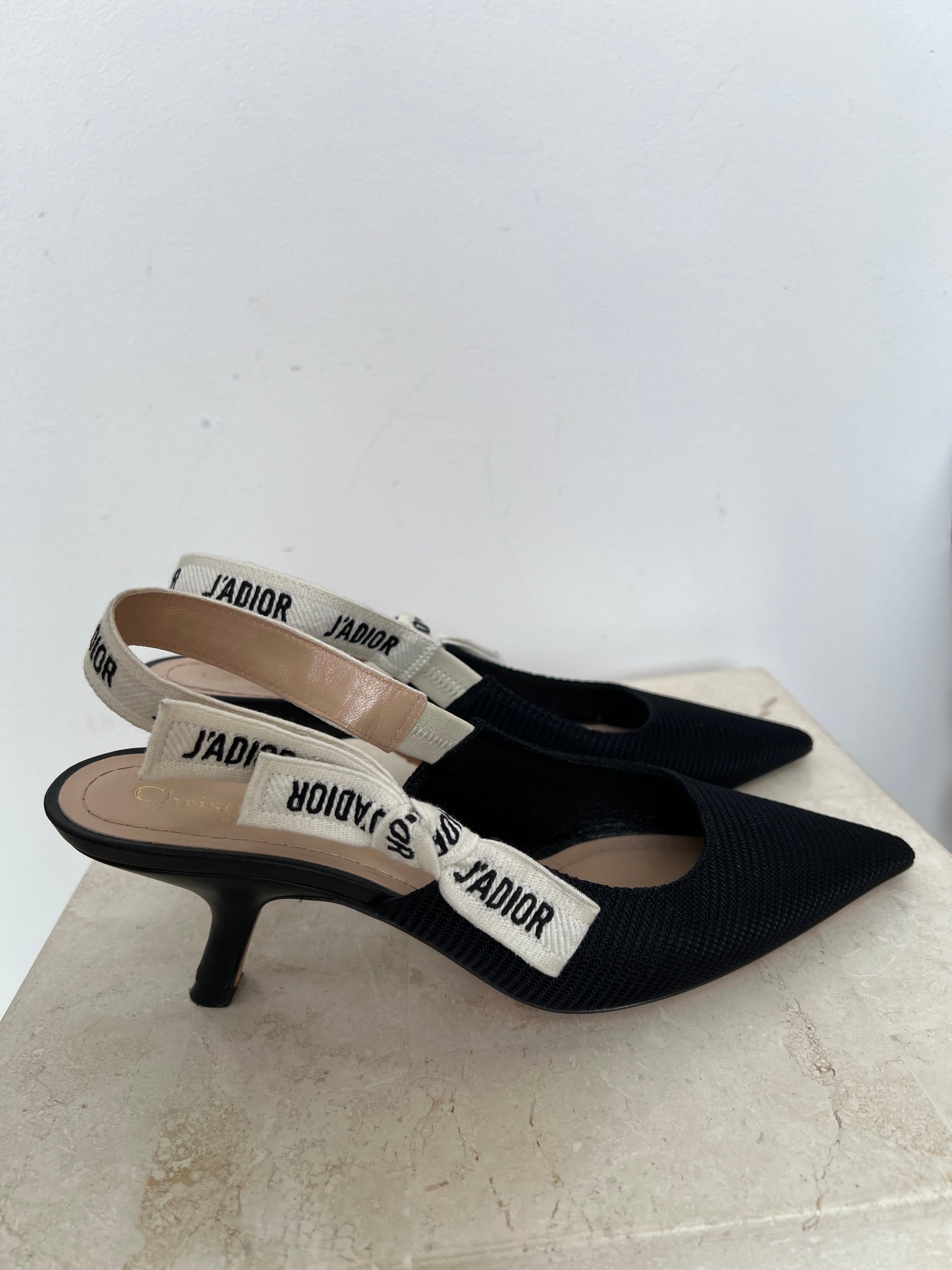Dior J'Adior Black Technical Slingback Pumps, 37