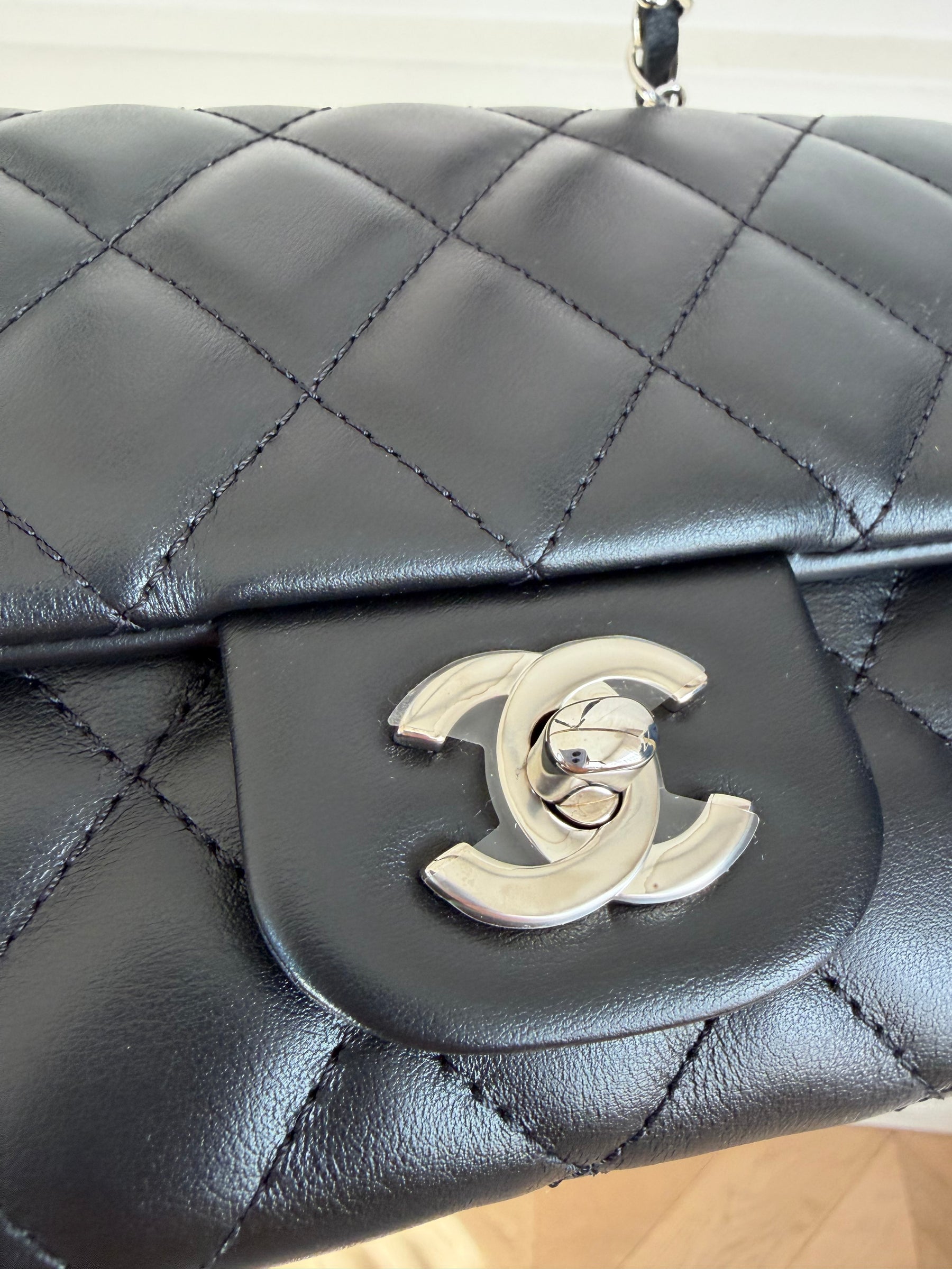 Chanel Uniform Black Lambskin Leather Waist Bag