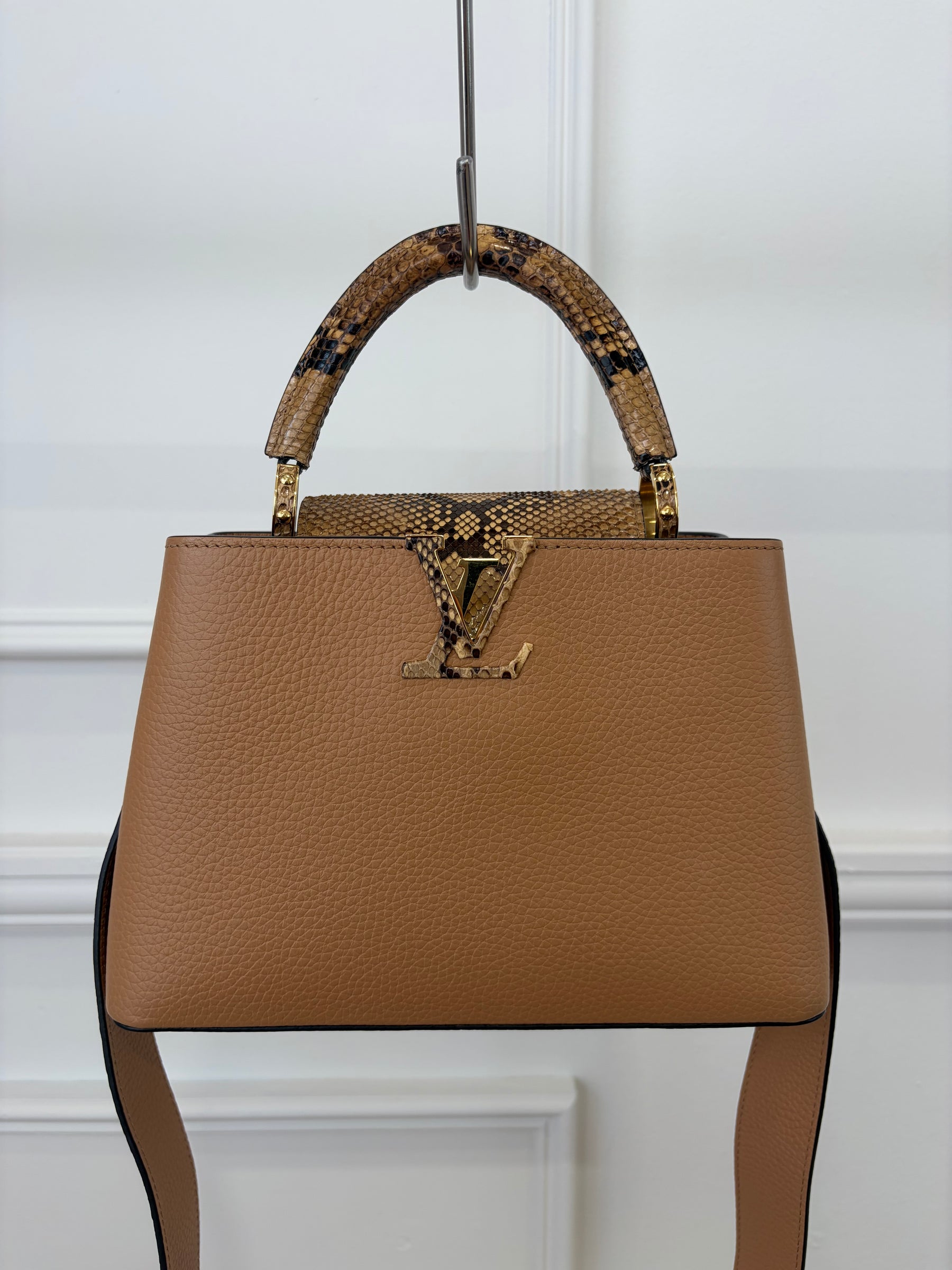 Louis Vuitton Camel Grained Leather Capucines BB with Python Leather Trim