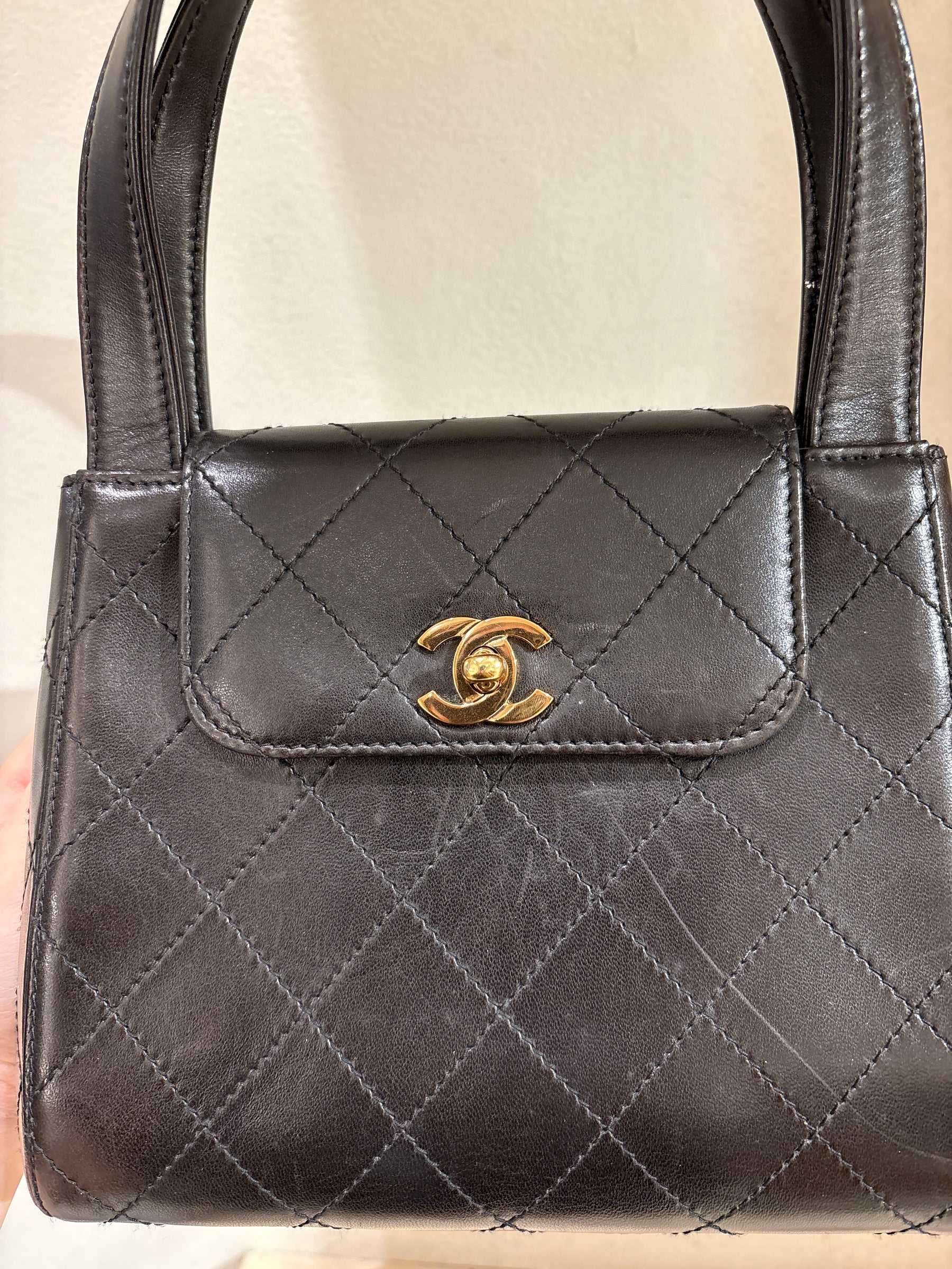 Chanel Black Leather Quilted Vintage Top Handle Bag