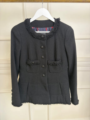 Chanel Black Wool Fringed Collarless Jacket, 38 FR