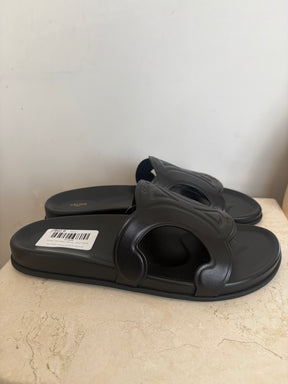 Celine Black Leather Triomphe Slides, 39