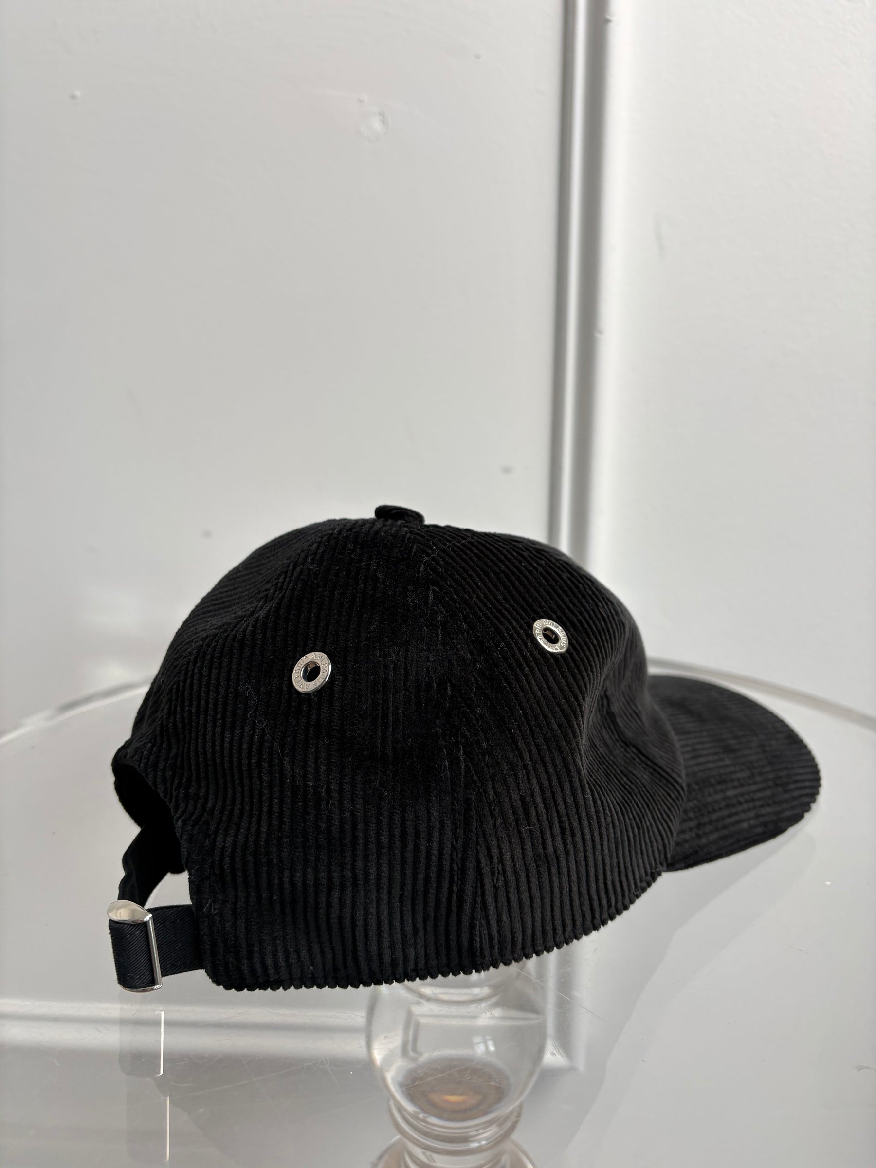 AMI Paris Black Corduroy Logo Cap