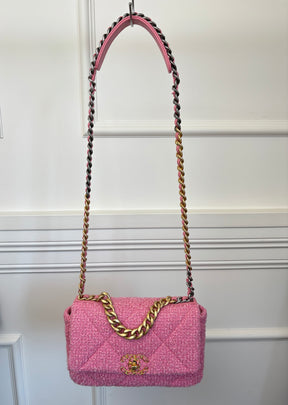 Chanel Pink Tweed Boucle 19 Bag