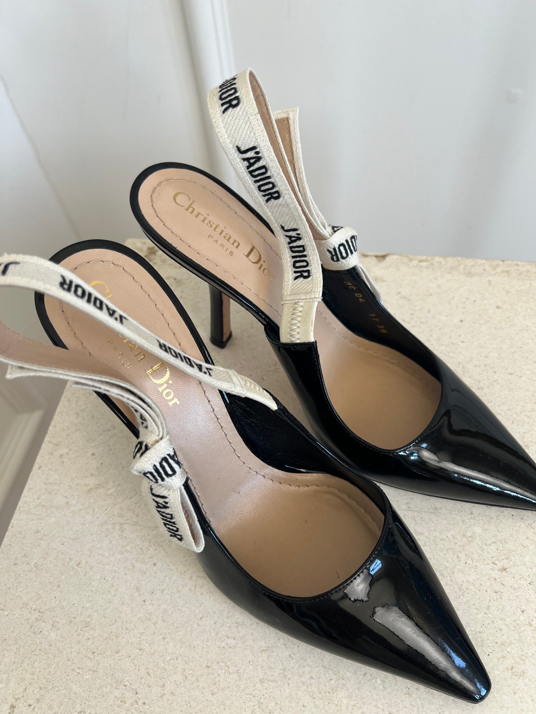 Dior Black Patent J'adior Slingback Pumps, 38D