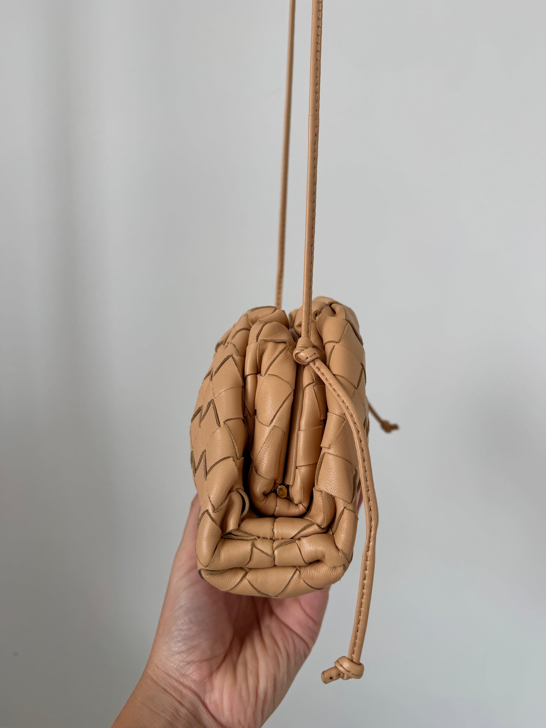 Bottega Veneta Mini Woven Clutch Almond