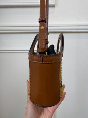 MARNI Brown Leather and Raffia Mini Logo Tote