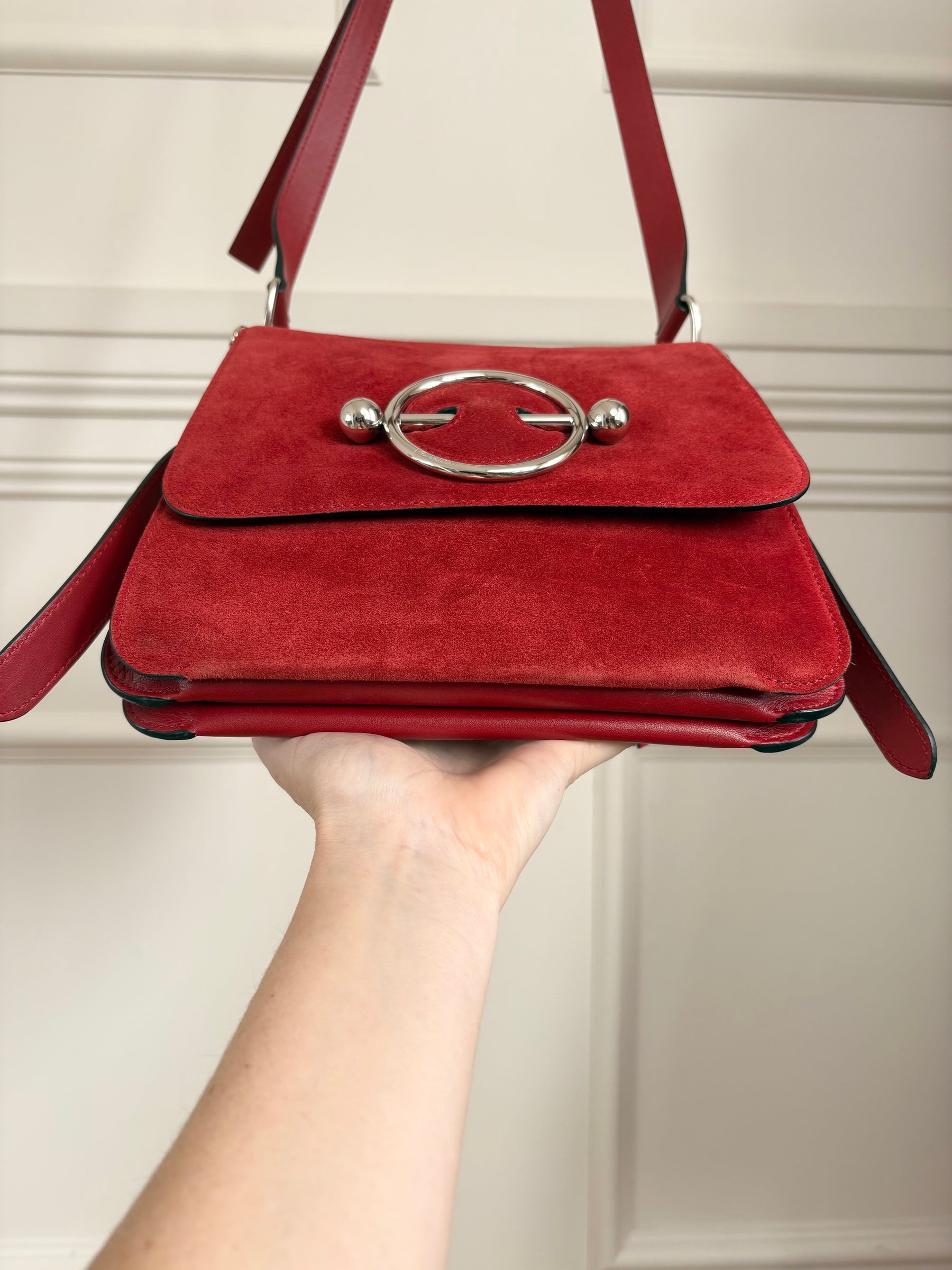 JW Anderson Red Suede and Leather Pierce Bag
