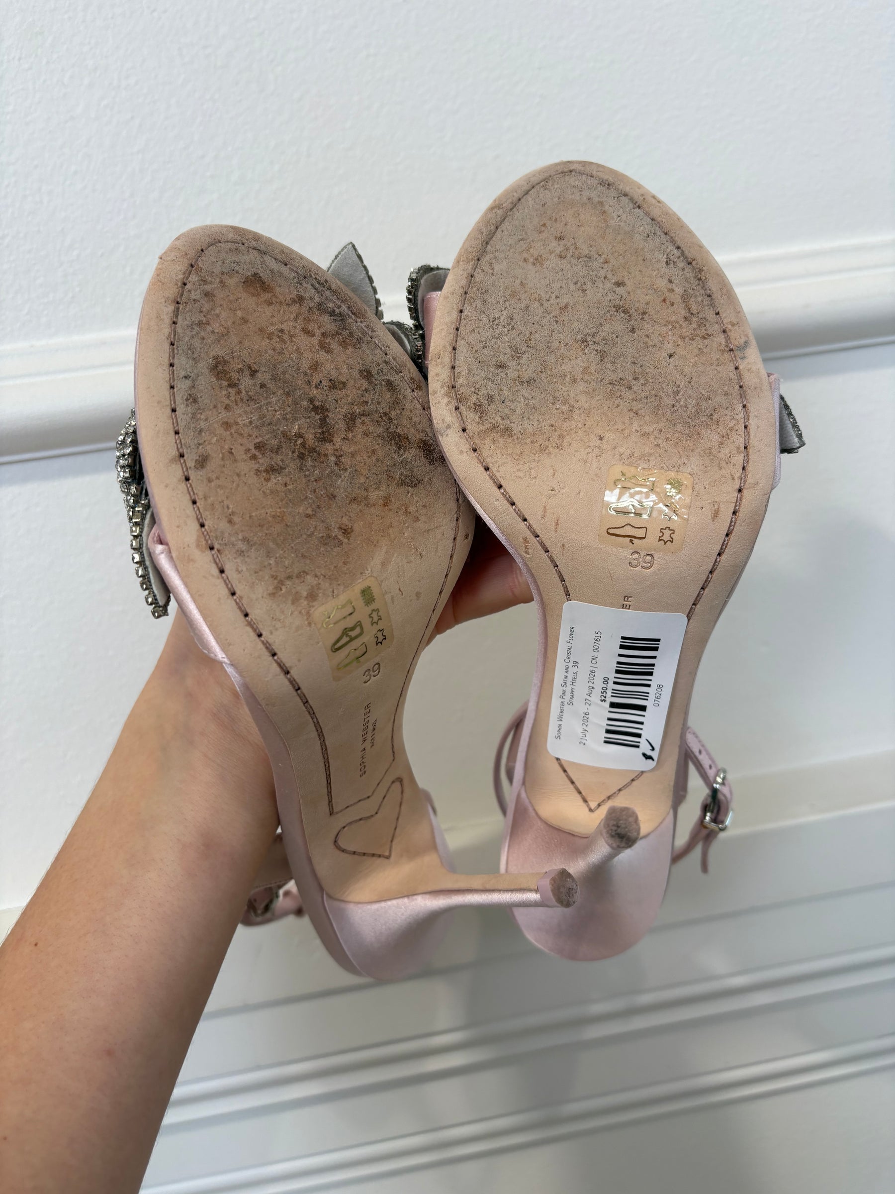 Sophia Webster Pink Satin and Crystal Flower Strappy Heels, 39