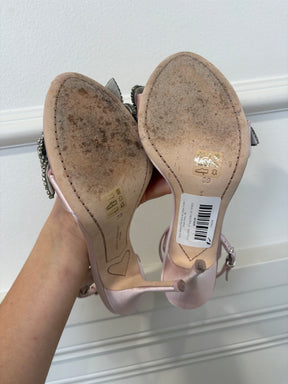 Sophia Webster Pink Satin and Crystal Flower Strappy Heels, 39