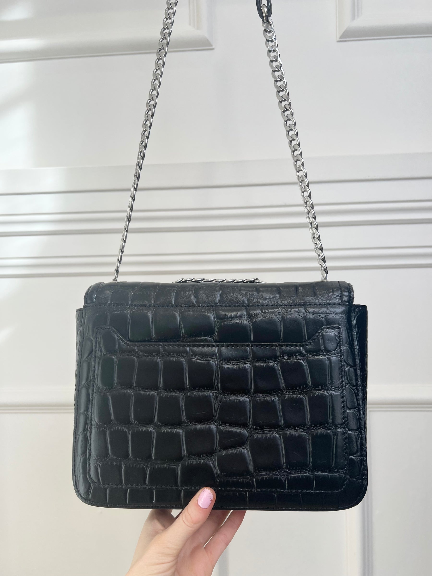 Oroton Ashby Croc Effect Shoulder Bag Tone Silver Hardware