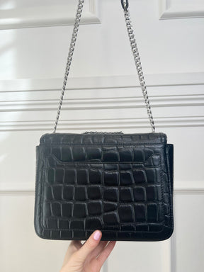 Oroton Ashby Croc Effect Shoulder Bag Tone Silver Hardware