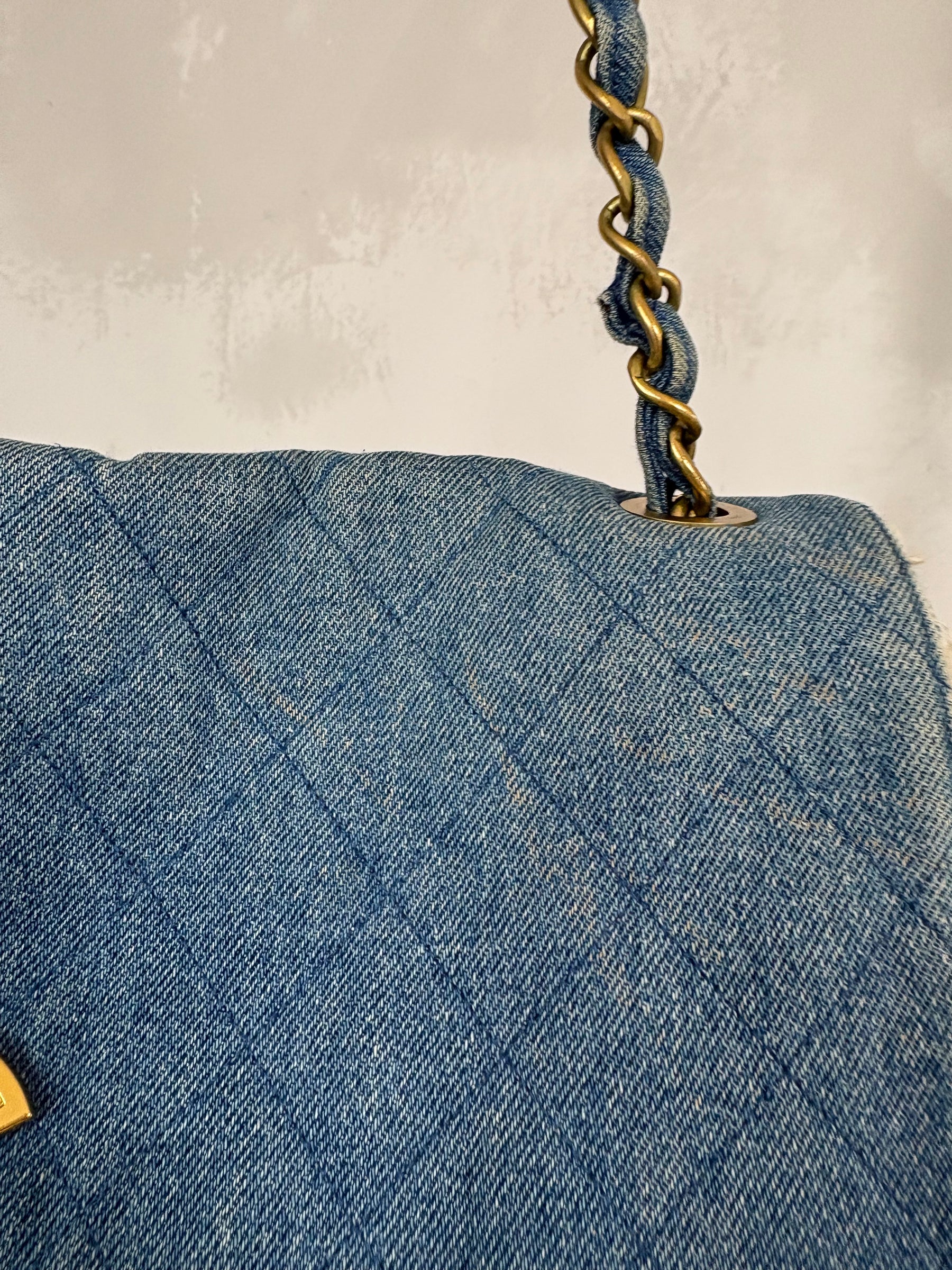 Chanel Blue Denim Cream Fringed Bag