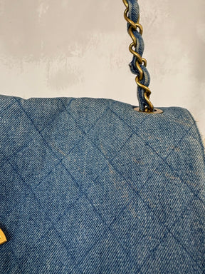 Chanel Blue Denim Cream Fringed Bag