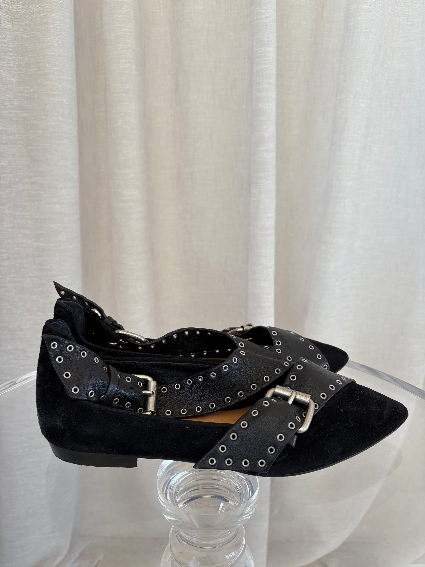 Isabel Marant Suede And Leather Eyelet Ballet Flats, 39