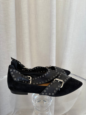 Isabel Marant Suede And Leather Eyelet Ballet Flats, 39